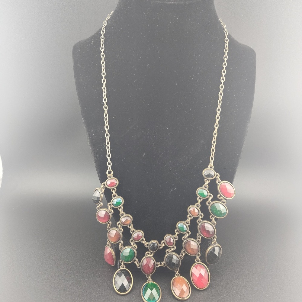 Drape necklace costume gemstones cascading multicolor fashion layer statement